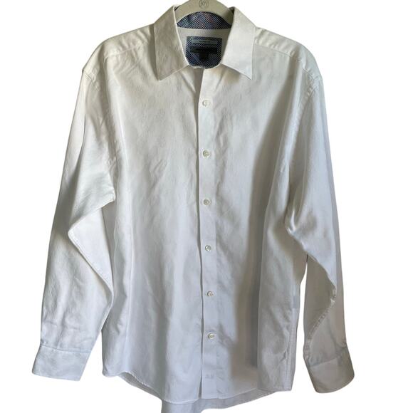 Johnston & Murphy Button Up Shirt Tailored Fit Sz L White Tonal Paisley Cotton - Picture 1 of 16